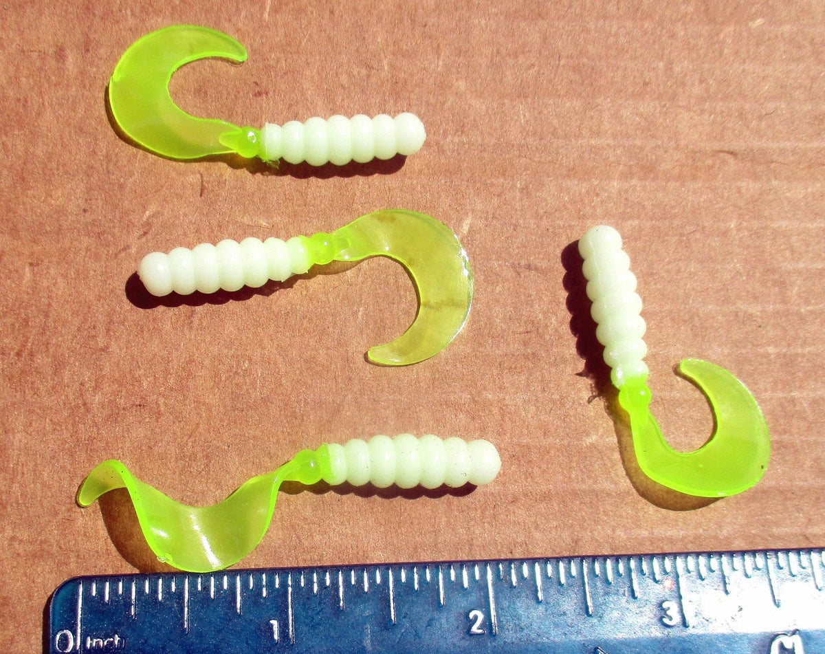 40 pc Cam's Acid Rain White & Chartreuse 2 Curly Tail Soft