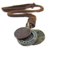 Men's-Women's Retro 3 Coin Pendant Charm 100% Leather Necklace Hot!