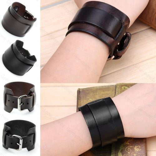 Women's-Men's (Brown) Wide Genuine Leather Belt Bracelet Cuff Wristband Bangle